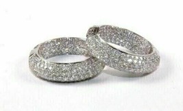 4Ct Simulated Diamond Pave Huggie Hoop Earrings 14k White Gold Plated silver - £103.18 GBP