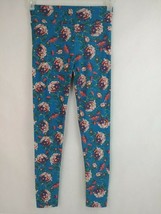 LuLaRoe Tall &amp; Curvy Leggings Blue With White, Red, &amp; Pink Floral Design - $10.88