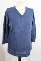 Talbots L Blue Heather 100% Linen V-Neck Knit Tunic Sweater - £23.20 GBP