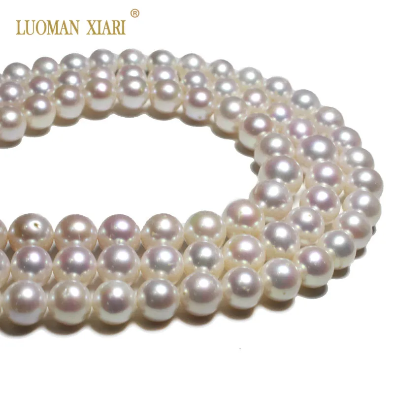 Top 100% Natural AAA Tower Nearly  Round Freshwater Pearl Round Pearls Beads For - £59.03 GBP