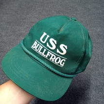VINTAGE USS Bullfrog Hat One Size Yupoong Green Rope Front Elastic Back - $18.47