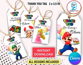 Mario Favor Tags, Super Mario Thank You Tags, Mario Brothers Birthday Party, Per - £2.39 GBP