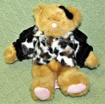 8" Russ Berrie Teddy Bear Stuffed Animal With Leopard Pattern Black White Coat - $9.00