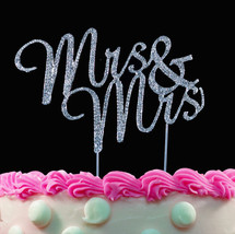 Mrs and Mrs In Love Same Sex Couple Gay Wedding Cake Toppers Silver or Gold - $18.00