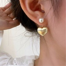 Heart Earrings Front And Back Single Pearl Metallic Fashion Jewelry Pendient - £7.11 GBP