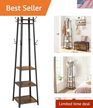 Industrial Coat Rack with 3 Shelves - Rustic Brown &amp; Black Entryway Solu... - $78.99