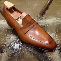 Handmade Men&#39;s Leather Brown Whole Cut Loafers Slip Ons Custom made shoes-782 - $199.49