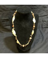 Handmade Beaded Necklace White Coral Brown Fashion Jewelry KG - $16.28 CAD