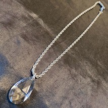 Vintage Stainless Steel Chain Clear Crystal Glass Teardrop Pendant Necklace - £38.92 GBP