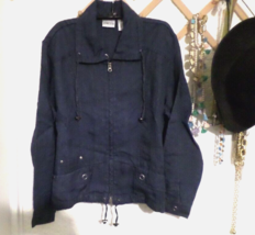 Chico&#39;s Delave Chambray 100% Linen Maylee Zip Jacket Dark Indigo Chico&#39;s... - $34.65