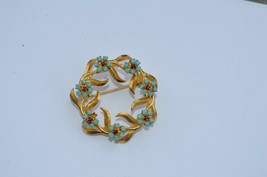 Vtg &#39;&#39;austria&#39;&#39; High End Blue Flower Brooch Pin With Red Ruby Crystal Nice - £22.02 GBP