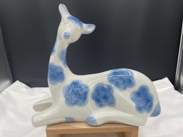 Countryside Collection Flambro Ceramic White Blue Sponge Painted Lying Deer Doe - £15.21 GBP
