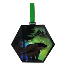 Bear Christmas Ornament Hexagon Ornaments Acrylic Northern Lights 4&quot; Han... - £15.68 GBP