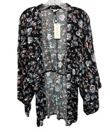Sim &amp; Sam Women&#39;s Floral Lightweight Open Front Rayon Kimono Size XS Bla... - €17,18 EUR