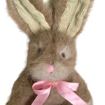 VTG Russ Berrie 10&quot; Hopscotch Brown Bunny Rabbit Pink Bow Plush Stuffed Corduroy - £15.75 GBP