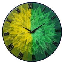 India at Your Doorstep Exquisite Wooden Handmade Wall Clock Green with Yellow an - £186.67 GBP