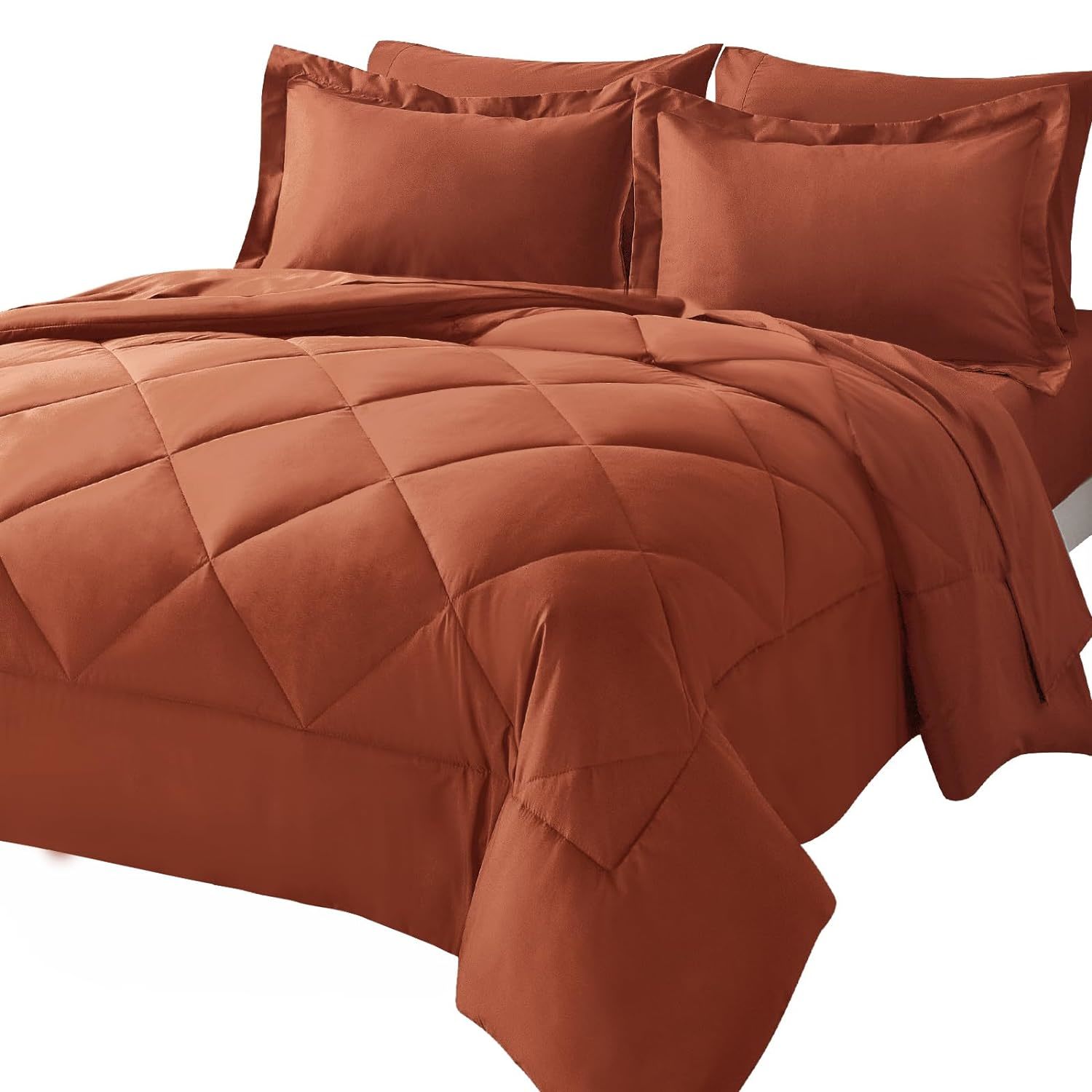 Queen Comforter Set With Sheets 7 Pieces Bed In A Bag Burnt Orange All Season Be - $114.99