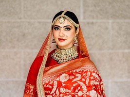 VeroniQ Trends-Heavy Bridal Set In Pachi Kundan With Green Quartz Beads-Wedding- - £315.83 GBP