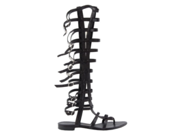 Authentic CHANEL Black Leather Strappy Wrap Gladiator Sandal Boots Size 37=7 US - £406.47 GBP