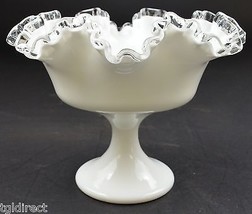 Fenton Art Glass Silver Crest Pattern Double Crimped Compote 6.5&quot; Tall Decor - £34.11 GBP