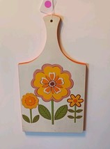 Vintage Chopping Cutting Board Trivet Decor 70s Floral Design Wood Made ... - $21.39