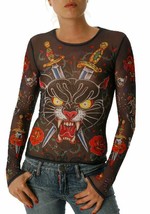Ymx By Yellowman de Femmes Noires Maille Manches Longues Panthère Rage - $356.46 MXN
