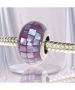 Sterling Silver Purple Mosaic Mother Of Pearl Bead US SELLER  - $16.82