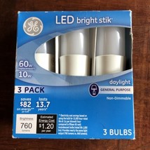 GE LED bright stik 3 pack Daylight 10W use /60W replacement non-dimmable 760 lum - £13.44 GBP