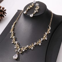 Trendy Gold Crystal Zircon Tiaras And Crown Necklace Earrings Sets Wedding Brida - £19.84 GBP