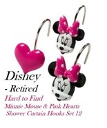 NEW Set of 12 Disney Minnie Mouse and Pink Hearts Shower Curtain Hooks - $19.75