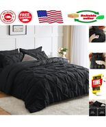 Luxurious 7-Piece Full Size Black Comforter Set – Pinch Pleat &amp; Geometri... - $1,329.16 MXN