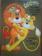 Vintage Hallmark Pop Up Moving Lion King Happy Anniversary Card 1960s - £4.67 GBP
