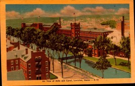 Postcard Linen Vintage Maine - Air View of Mills and Canal Lewiston  -BK45 - £1.56 GBP