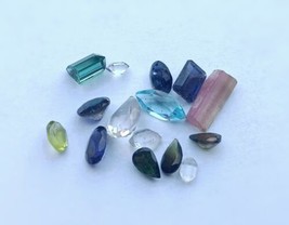 Facet Mix Parcel, 11.1Ct Iolite, Tourmaline, Topaz, Herkimer, Peridot Facet 15mm - £13.35 GBP