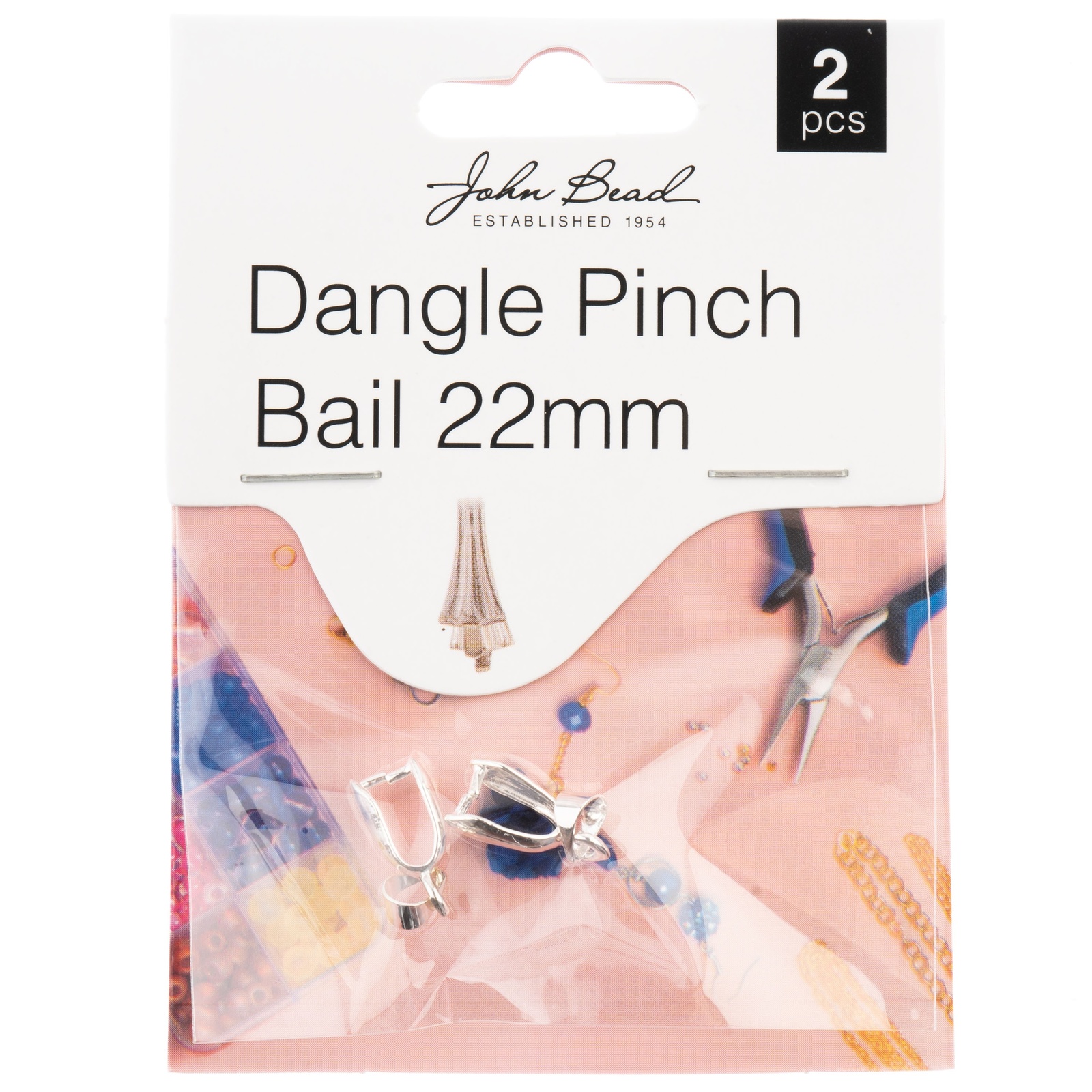John Bead Dangle Pinch Bail 22mm 2/Pkg-Silver 1401176 - $7.97