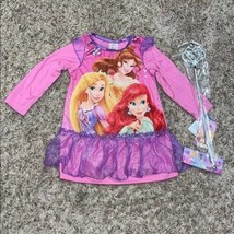 Girls Pajamas Nightgown Disney Princess Long Sleeve Pink &amp; Wand Set $38-sz 2T - £13.91 GBP