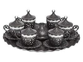 LaModaHome Moon Dark Silver Espresso Coffee Cup with Saucer Holder Lid T... - $74.20