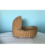 Vintage Hand Woven Wicker Rocking Doll Hooded Cradle Bassinet  9&quot; two tone - £21.65 GBP