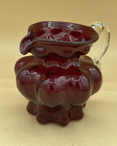 Hand Blown Ruby Art Glass Melon Shape Pitcher Creamer Vintage 4.5” - £24.90 GBP