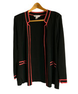 Ming Wang Open Front Cardigan Sweater Womens Sz L Pink With Black Trim - £31.45 GBP