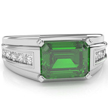 Men&#39;s Lab-Created Emerald Diamond Channel Ring In Solid 14k White Gold - £758.58 GBP