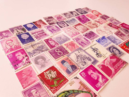 50 Pink Postage Stamps - Worldwide lot - $5.00