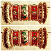 Bollywood Style Indian Red Bridal Wedding Chuda Bangle Bracelet Kada Jewelry Set - £151.60 GBP