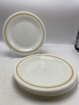 Pyrex Tableware Dinner Plate 9&quot; Corning Gold Stripe Set 4 Milk Glass Vintage - £31.59 GBP