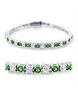 7 Inch Rhodium Plated Green and Clear CZ Tennis Bracelet - $38.81 CAD