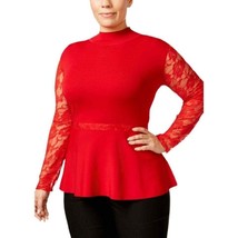 INC Womens Plus 2X Red Turtleneck Lace Long Sleeve Peplum Sweater NWT AE20 - £31.82 GBP