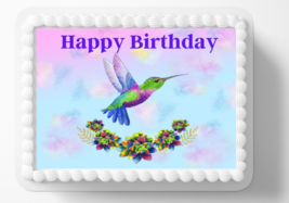 Hummingbird Art Edible Image Birthday Cake Topper Easy to Apply Sticker ... - $280.27 MXN+