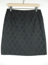 Vtg Petite Sophisticate Black Diamond Pattern Midi Skirt Sz 10 Pencil Strait - £12.04 GBP
