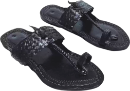 Mens Kolhapuri Leather chappal handmade Jesus Flat ethnic BOHO US size 7... - £29.12 GBP