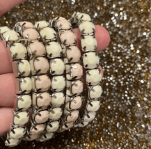 Pink Cream Silver Tone Beaded Stretch Fashion Bracelets Set of 5 NEW - $14.01